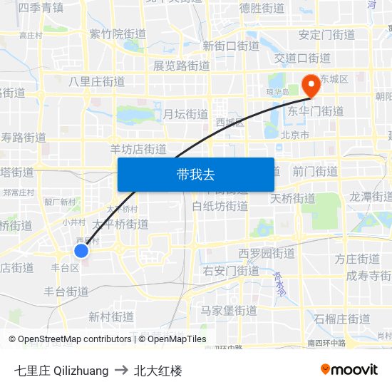 七里庄  Qilizhuang to 北大红楼 map