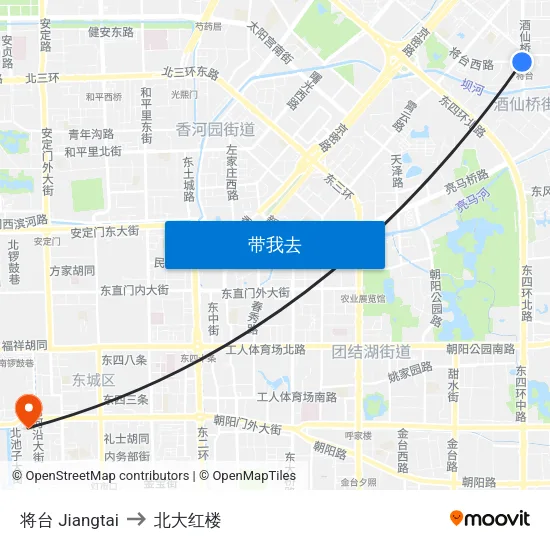 将台 Jiangtai to 北大红楼 map