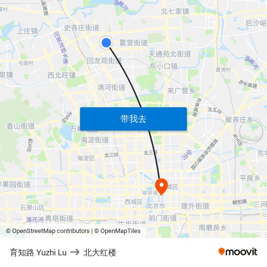 育知路 Yuzhi Lu to 北大红楼 map