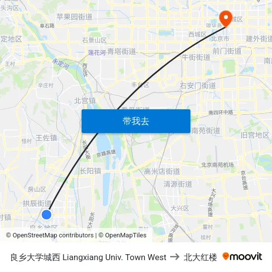 良乡大学城西 Liangxiang Univ. Town West to 北大红楼 map