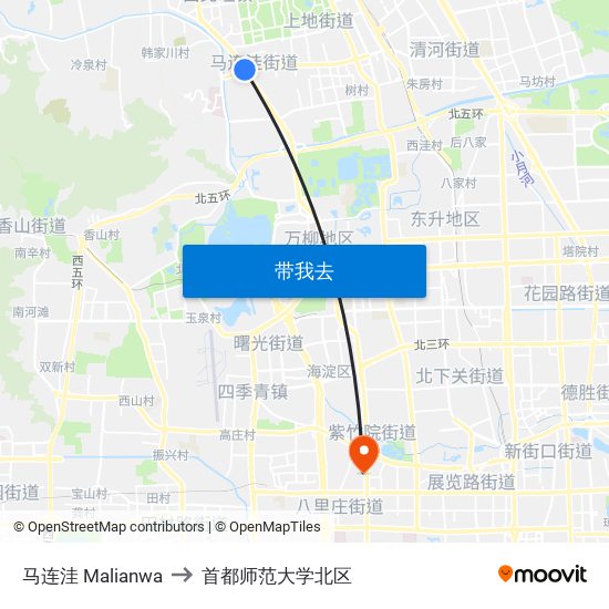 马连洼 Malianwa to 首都师范大学北区 map