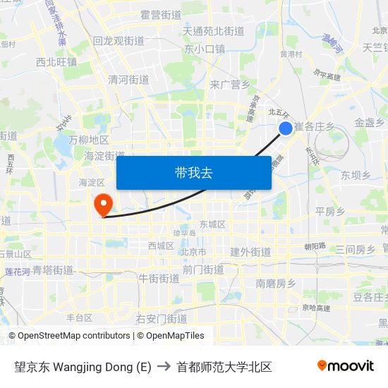 望京东 Wangjing Dong (E) to 首都师范大学北区 map