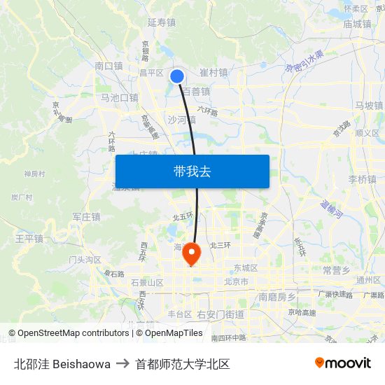 北邵洼 Beishaowa to 首都师范大学北区 map