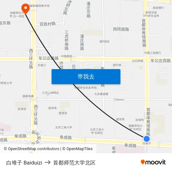 白堆子 Baiduizi to 首都师范大学北区 map