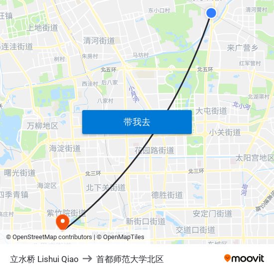 立水桥 Lishui Qiao to 首都师范大学北区 map