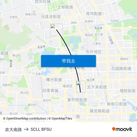 农大南路 to SCLL BFSU map