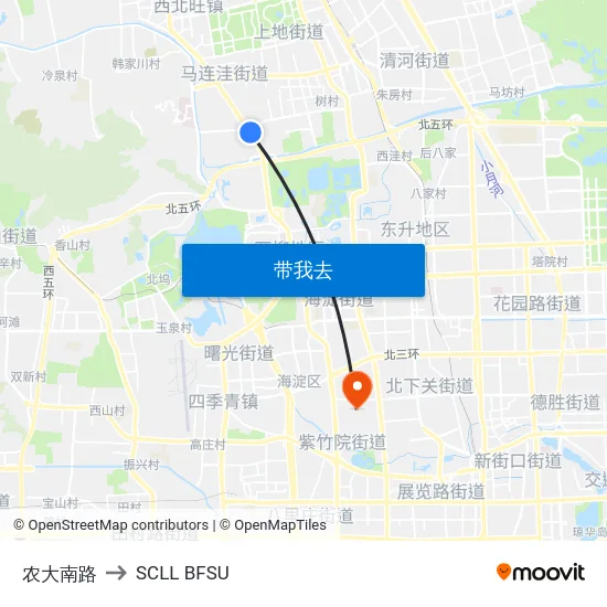 农大南路 to SCLL BFSU map