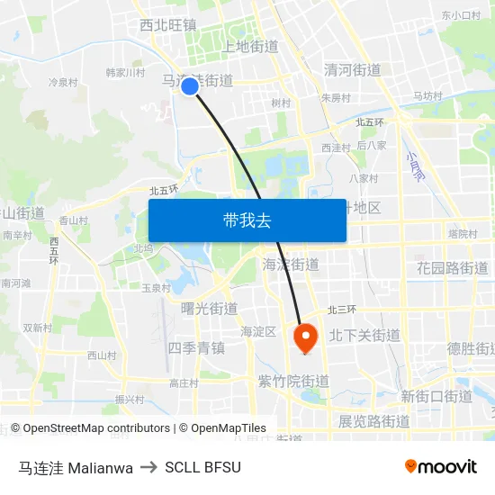 马连洼 Malianwa to SCLL BFSU map
