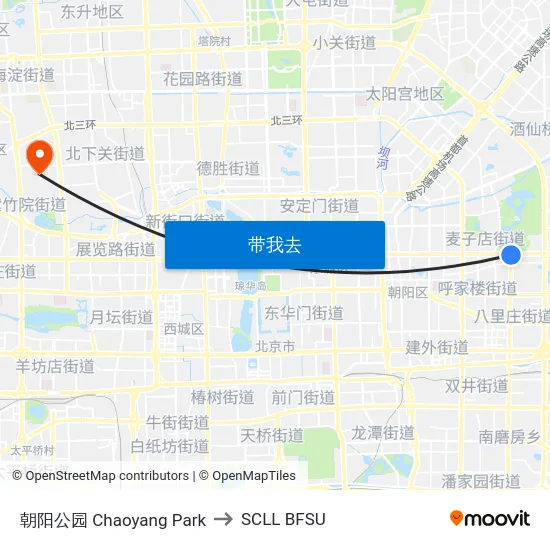 朝阳公园 Chaoyang Park to SCLL BFSU map