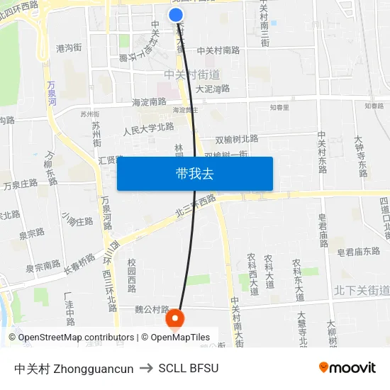 中关村 Zhongguancun to SCLL BFSU map