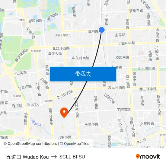 五道口 Wudao Kou to SCLL BFSU map