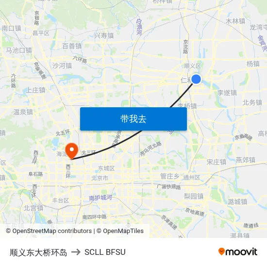 顺义东大桥环岛 to SCLL BFSU map