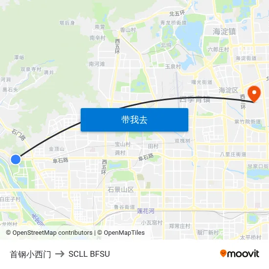 首钢小西门 to SCLL BFSU map