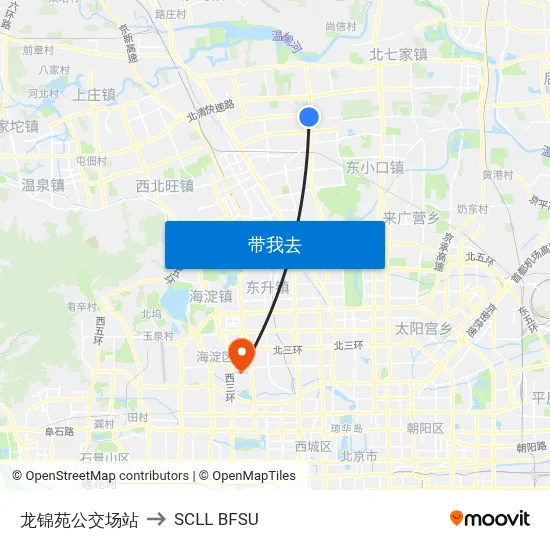 龙锦苑公交场站 to SCLL BFSU map