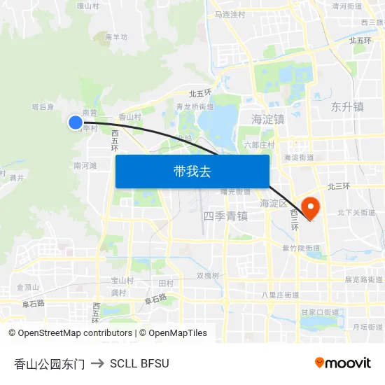 香山公园东门 to SCLL BFSU map
