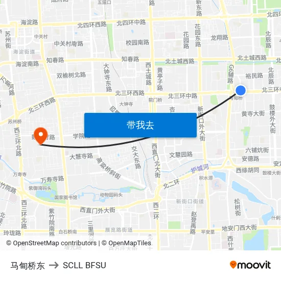 马甸桥东 to SCLL BFSU map