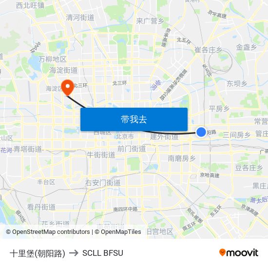 十里堡(朝阳路) to SCLL BFSU map