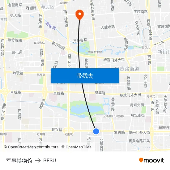 军事博物馆 to BFSU map