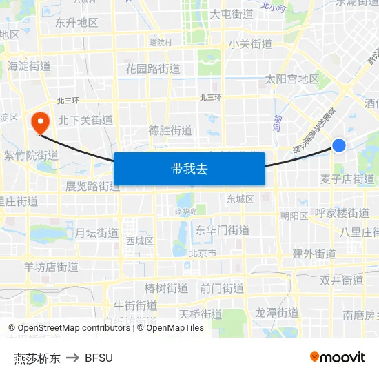 燕莎桥东 to BFSU map