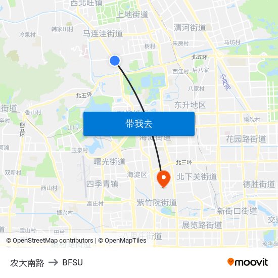 农大南路 to BFSU map