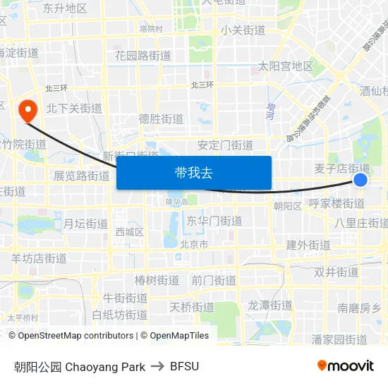 朝阳公园 Chaoyang Park to BFSU map