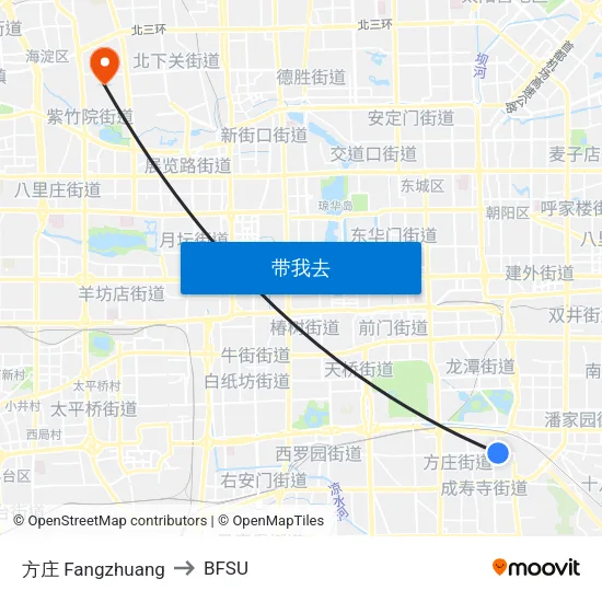 方庄 Fangzhuang to BFSU map