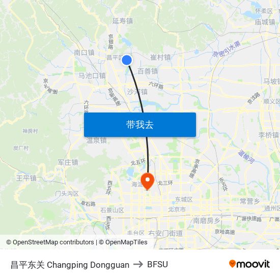 昌平东关 Changping Dongguan to BFSU map