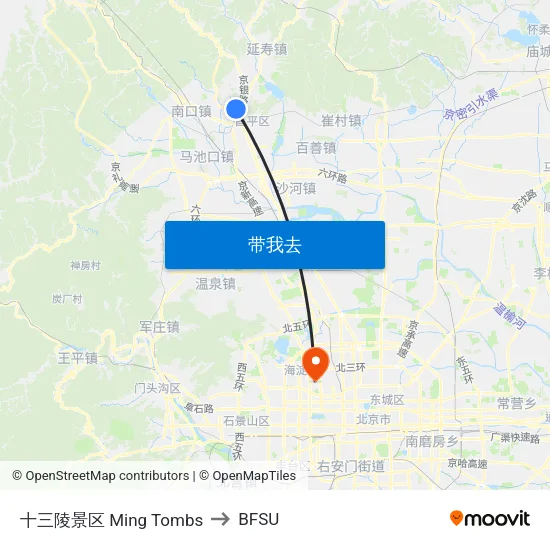十三陵景区 Ming Tombs to BFSU map