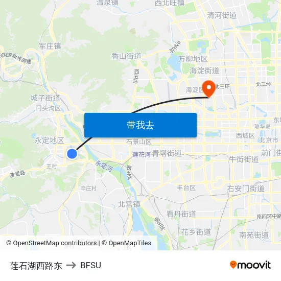 莲石湖西路东 to BFSU map