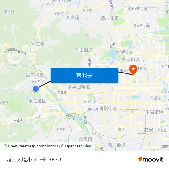 西山艺境小区 to BFSU map