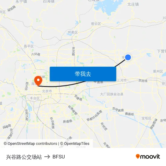 兴谷路公交场站 to BFSU map