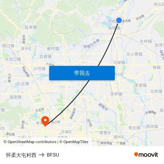 怀柔大屯村西 to BFSU map