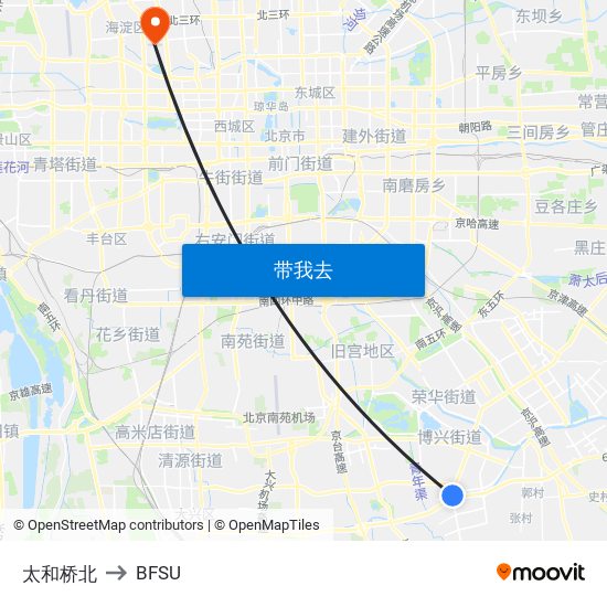 太和桥北 to BFSU map