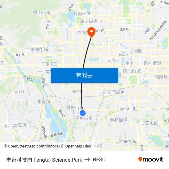 丰台科技园 Fengtai Science Park to BFSU map