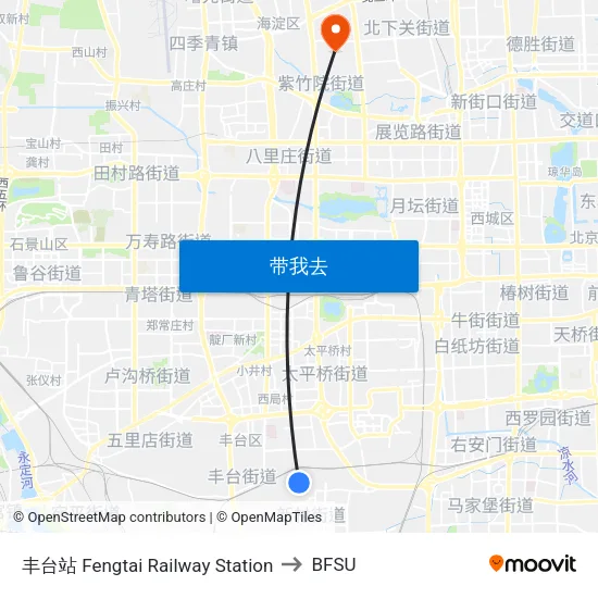 丰台站 Fengtai Railway Station to BFSU map