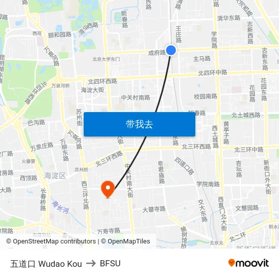 五道口 Wudao Kou to BFSU map