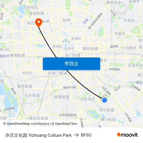 亦庄文化园 Yizhuang Culture Park to BFSU map