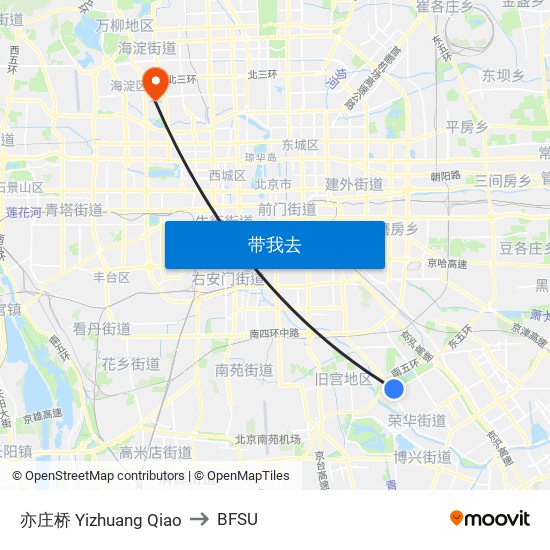 亦庄桥 Yizhuang Qiao to BFSU map