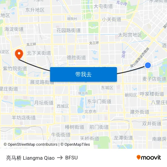 亮马桥 Liangma Qiao to BFSU map
