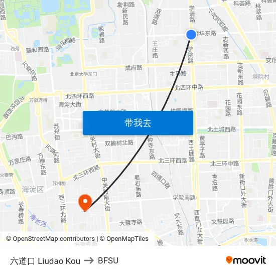 六道口 Liudao Kou to BFSU map