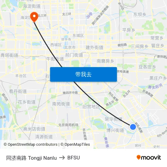 同济南路 Tongji Nanlu to BFSU map
