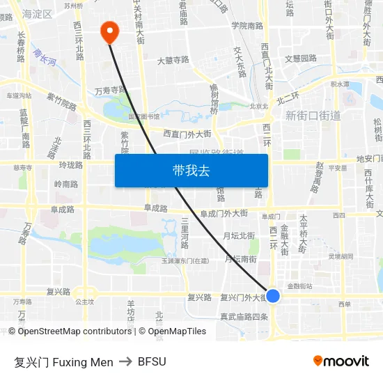 复兴门 Fuxing Men to BFSU map
