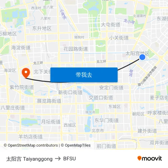 太阳宫 Taiyanggong to BFSU map