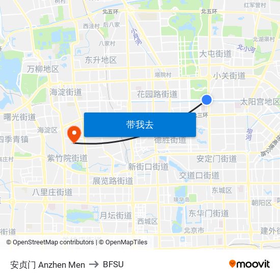 安贞门 Anzhen Men to BFSU map