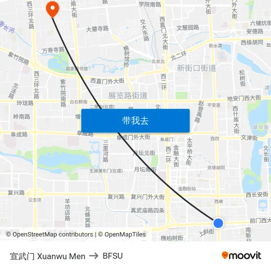 宣武门 Xuanwu Men to BFSU map