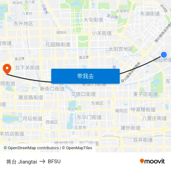 将台 Jiangtai to BFSU map