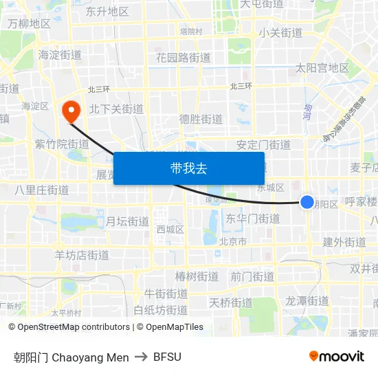 朝阳门 Chaoyang Men to BFSU map