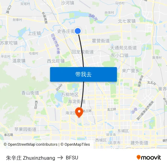 朱辛庄 Zhuxinzhuang to BFSU map