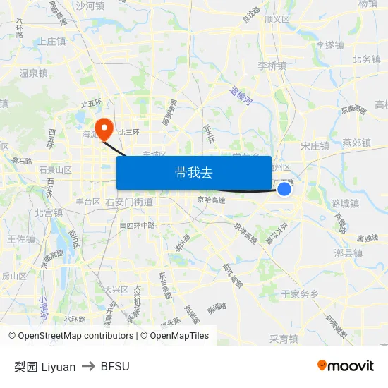 梨园 Liyuan to BFSU map