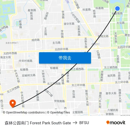 森林公园南门 Forest Park South Gate to BFSU map